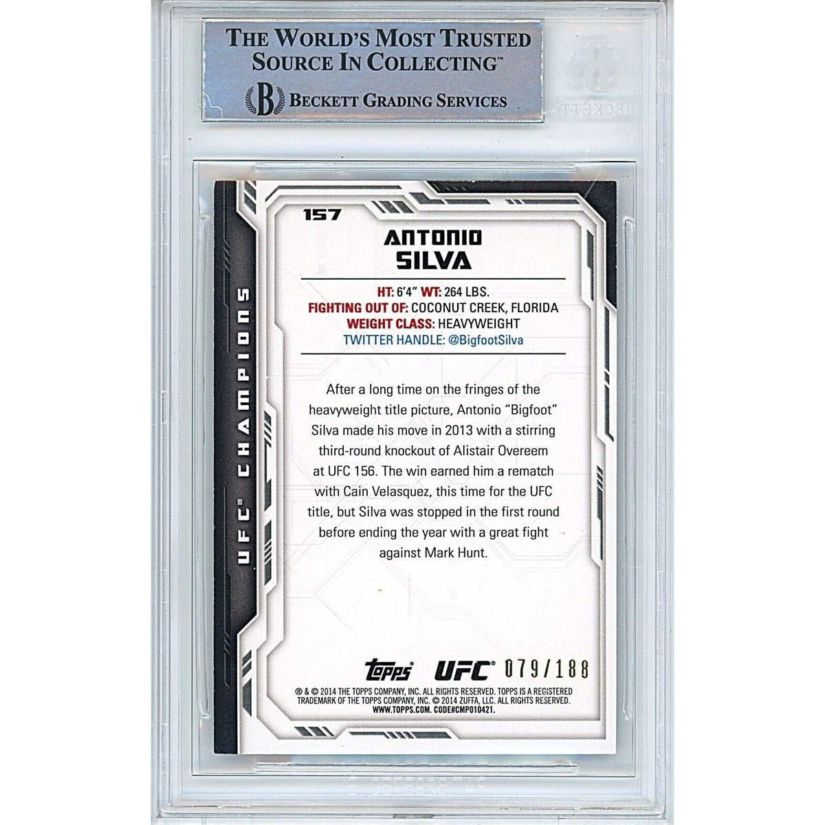 Antonio Silva Signed 2014 Topps UFC Champions Black Card MMA BAS Auth Auto Slab product image 2, provided for visual