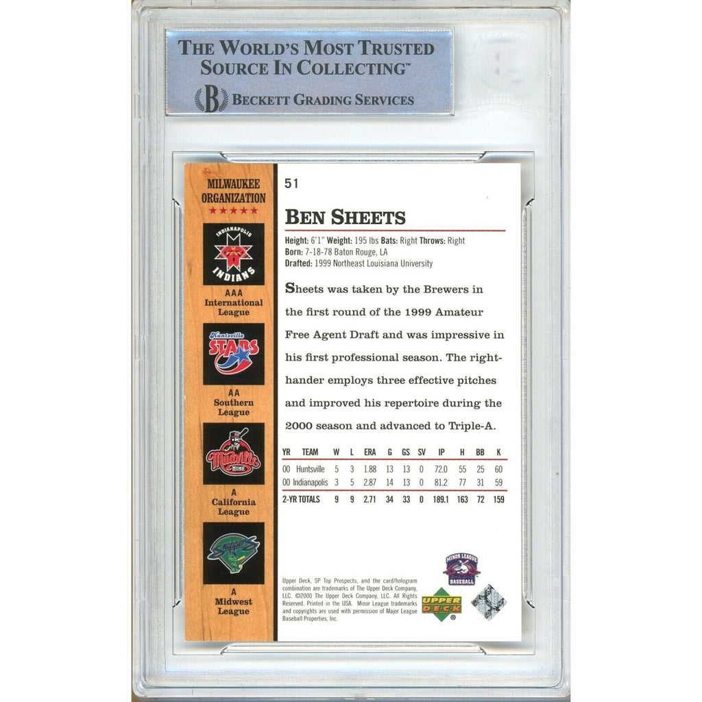 Ben Sheets Milwaukee Brewers Signed 2001 SP Top Prospects Card BAS Auth Auto Slab product image 2, provided for visual