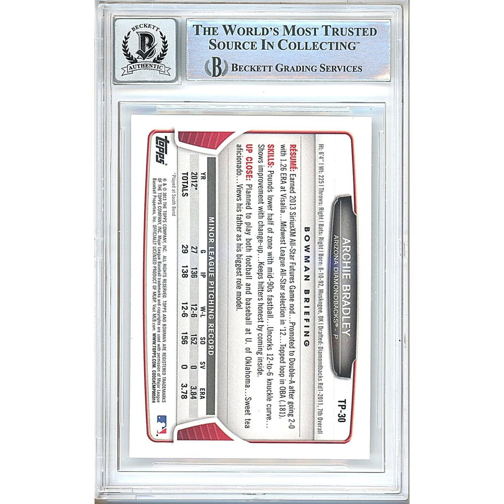 Archie Bradley AZ Dbacks Signed 2013 Bowman Draft Top Prospects Card BGS Auto 10 Slab product image 3, provided for visual