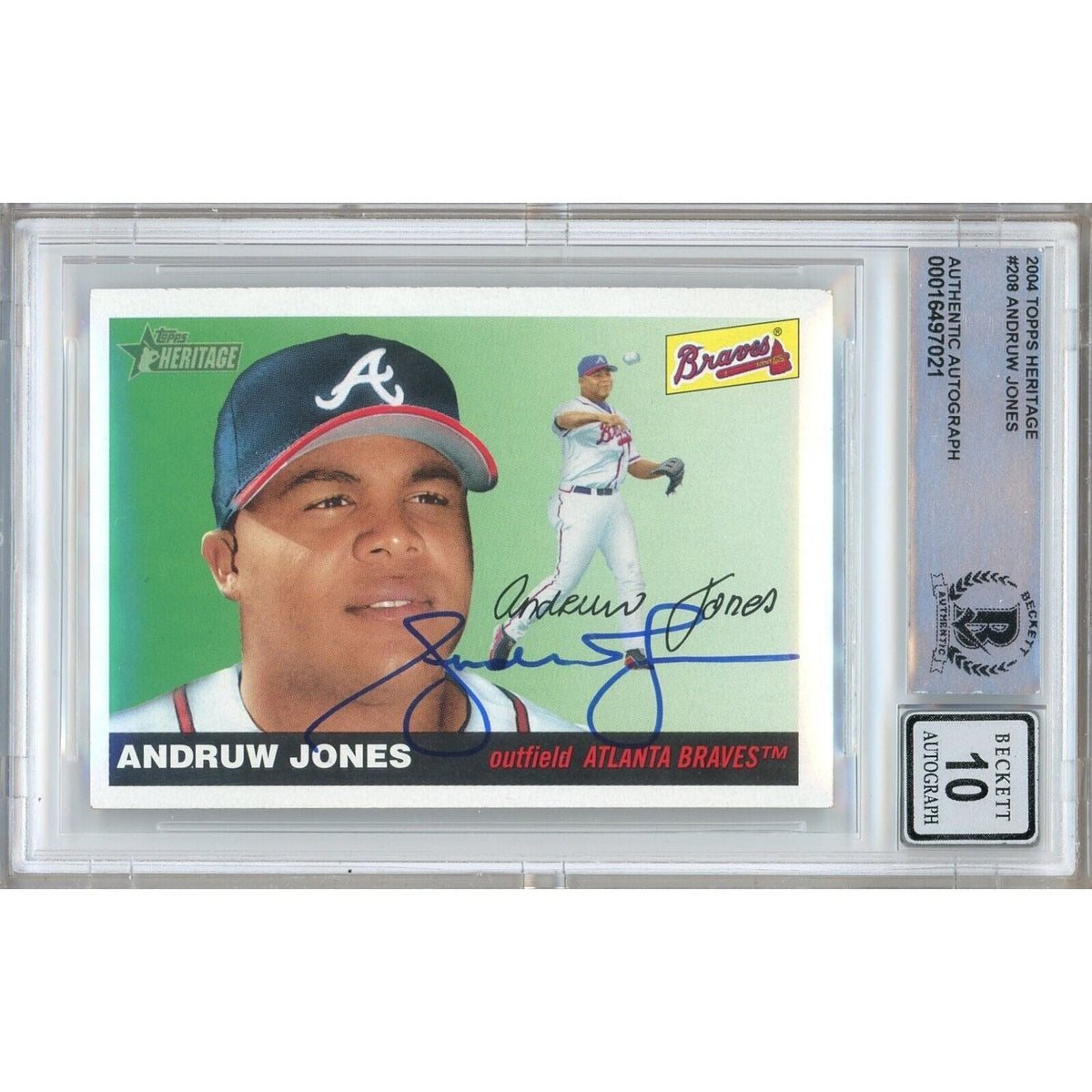 Andruw Jones Atlanta Braves Signed 2004 Topps Heritage BAS BGS Auto 10 Graded Slab product image 1, provided for visual