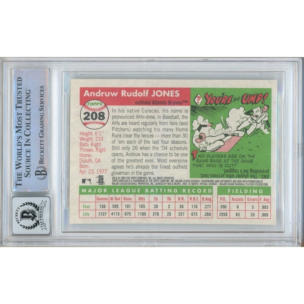Andruw Jones Atlanta Braves Signed 2004 Topps Heritage BAS BGS Auto 10 Graded Slab product image 3, provided for visual