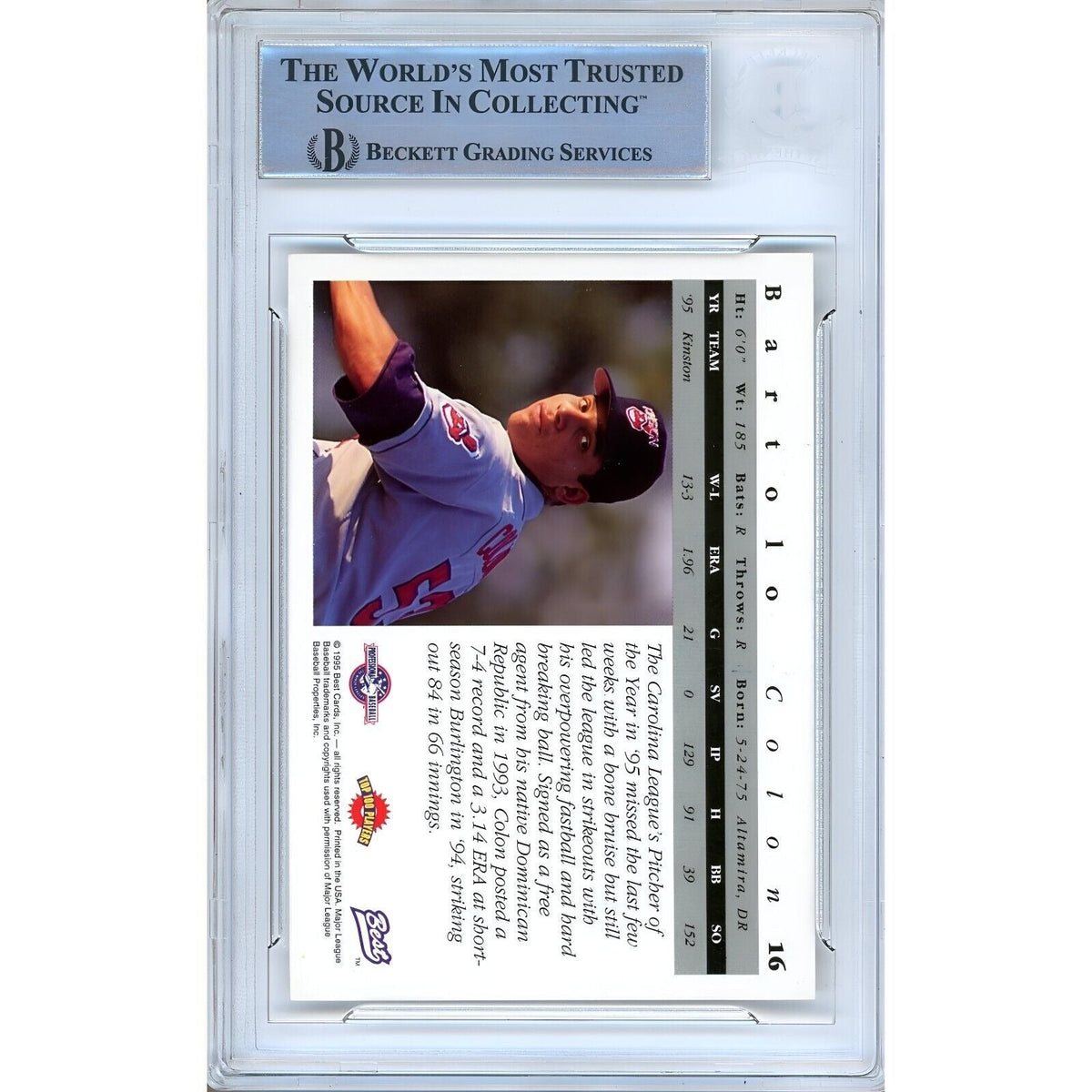 Bartolo Colon Cleveland Indians Signed 1995 Team Best Baseball Card BAS Auth Auto Slab product image 3, provided for visual