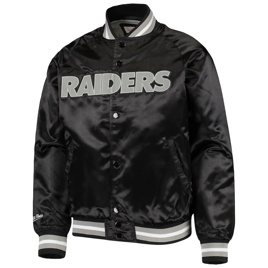 Mitchell & Ness Preschool Youth Las Vegas Raiders Lightweight Satin Raglan Full-Snap Jacket-Black product image 1, provided