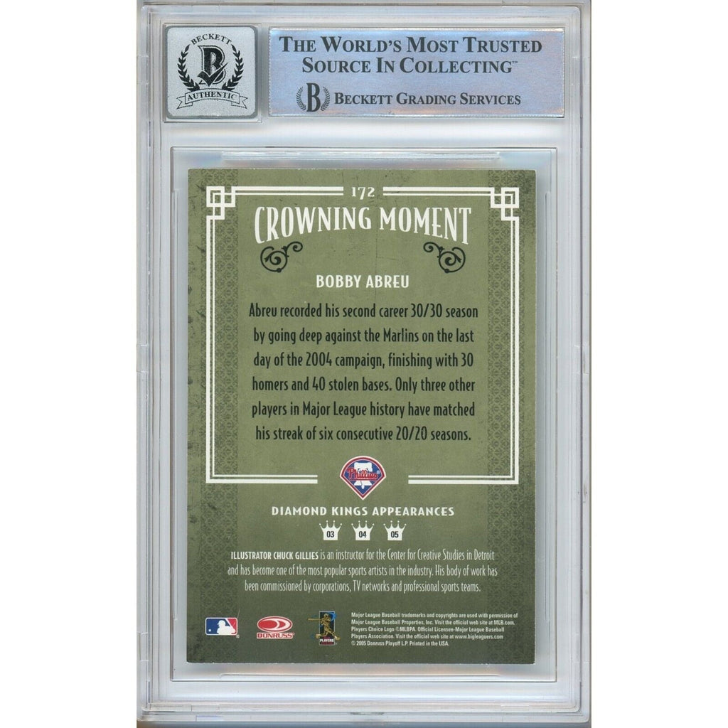 Bobby Abreu Phillies Signed 2005 Diamond Kings B/W Card BAS BGS Auto 10 Graded Slab product image 2, provided for visual