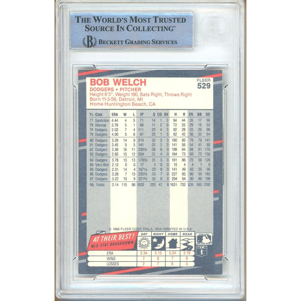 Bob Welch Los Angeles Dodgers Signed 1988 Fleer Baseball Card BAS Auth Auto Slab product image 2, provided for visual